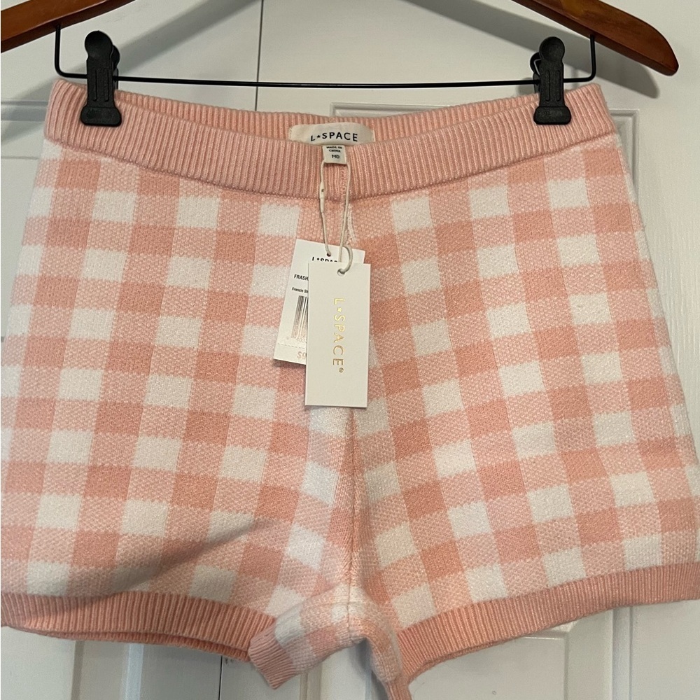 L*Space Peach Cream Gingham Sweater Knit Francis Shorts Summer NWT M #1633-1634